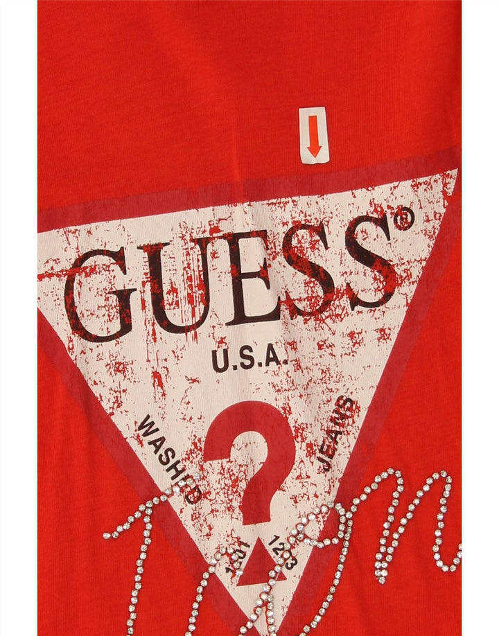 Guess Womens Graphic Top Long Sleeve UK 10 Small Red Cotton