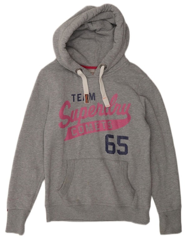 Superdry Womens Graphic Hoodie Jumper UK 14 Medium Grey Cotton