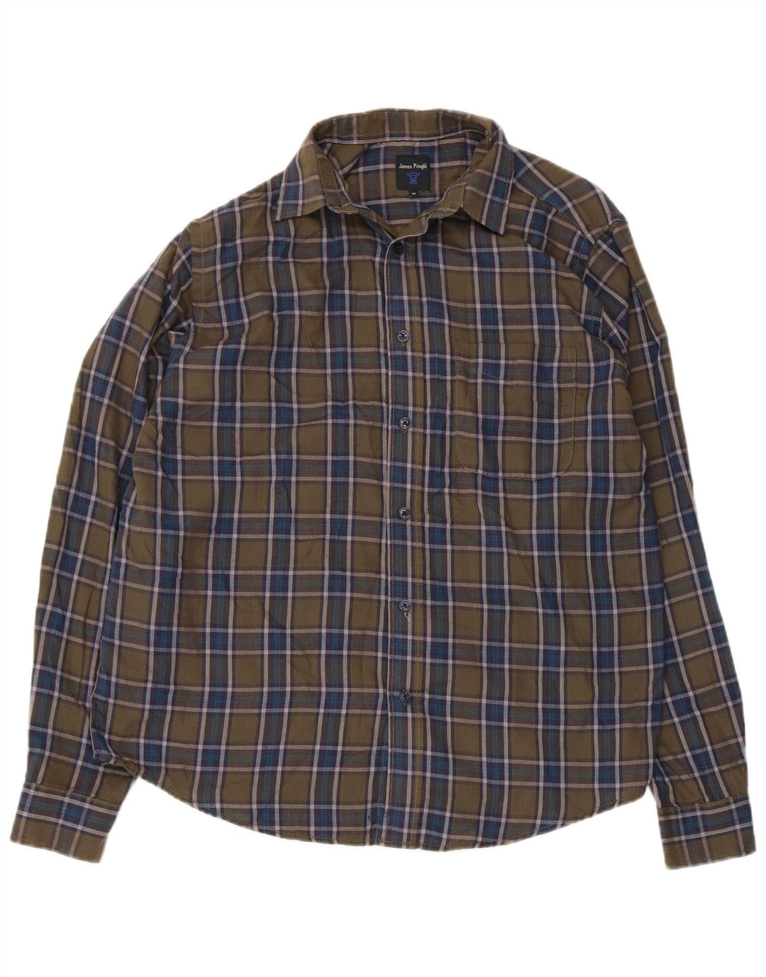 JAMES PRINGLE Mens Flannel Shirt Medium Khaki Check Polyester