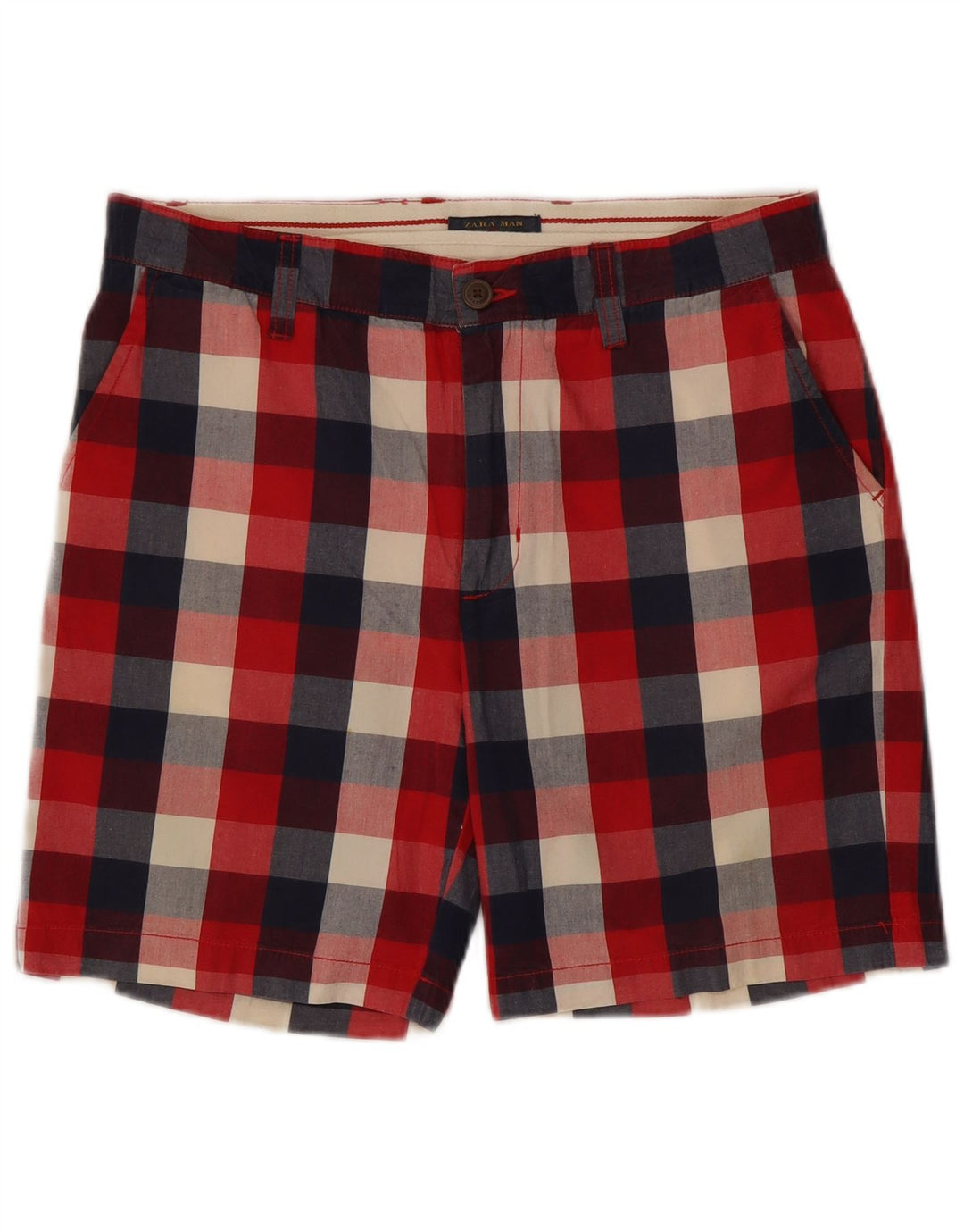 Zara Mens Chino Shorts EU 42 Large W32 Red Gingham