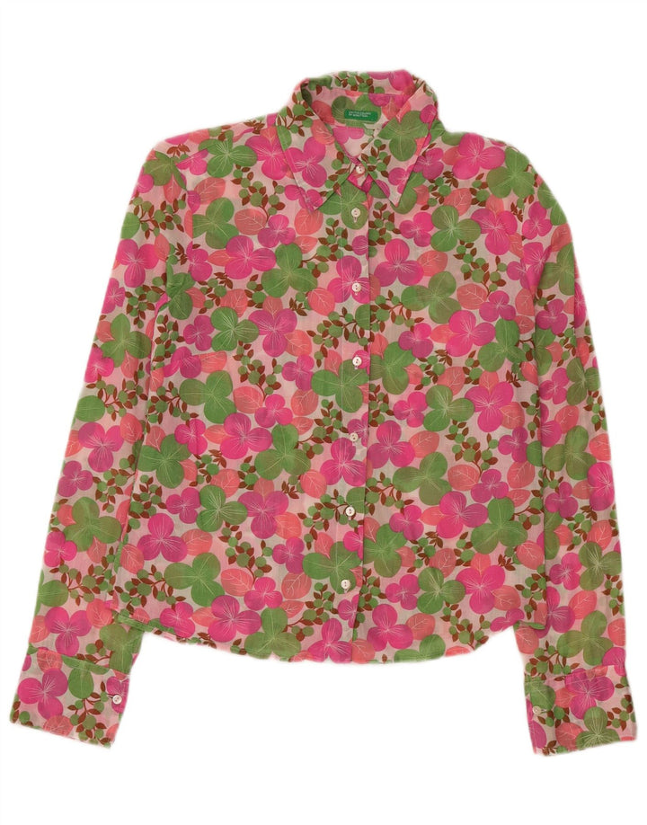 Benetton Womens Shirt UK 14 Medium Pink Floral