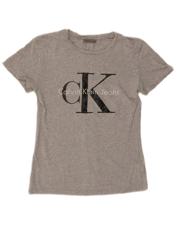 Calvin Klein Jeans Womens Graphic T-Shirt Top UK 10 Small Grey Flecked