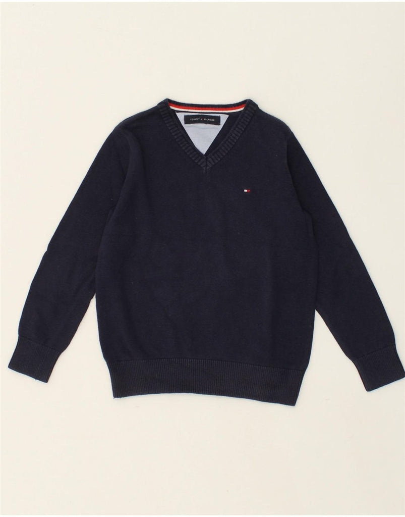 TOMMY HILFIGER Boys V-Neck Jumper Sweater 3-4 Years Navy Blue Cotton | Vintage Tommy Hilfiger | Thrift | Second-Hand Tommy Hilfiger | Used Clothing | Messina Hembry 