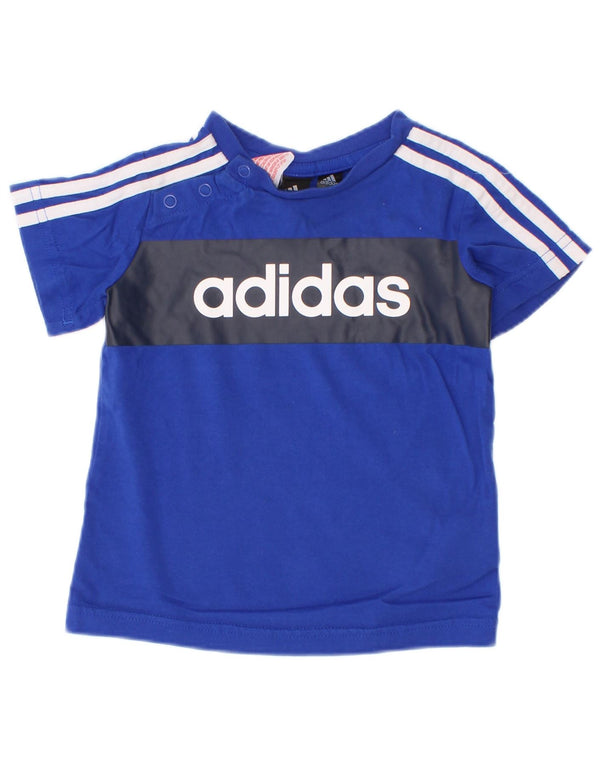 Adidas Baby Boys Graphic T-Shirt Top 9-12 Months Blue Colourblock Cotton