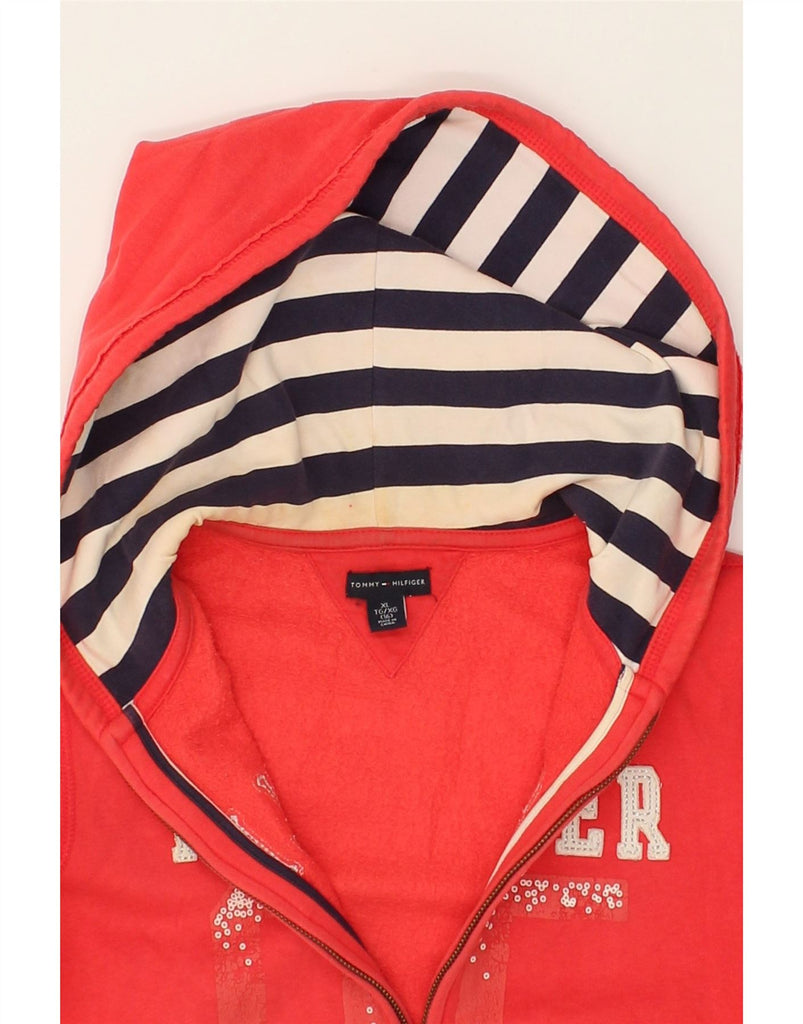 TOMMY HILFIGER Girls Tall Graphic Zip Hoodie Sweater 15-16 Years XL Red | Vintage Tommy Hilfiger | Thrift | Second-Hand Tommy Hilfiger | Used Clothing | Messina Hembry 