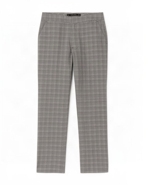 Zara Womens Straight Chino Trousers XS W24 L26 Grey Houndstooth Polyester