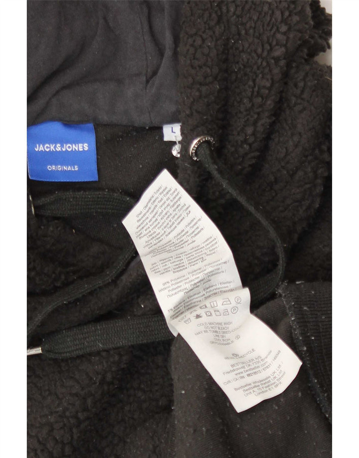 Jack & Jones Mens Hooded Fleece Jumper Large Black Polyester