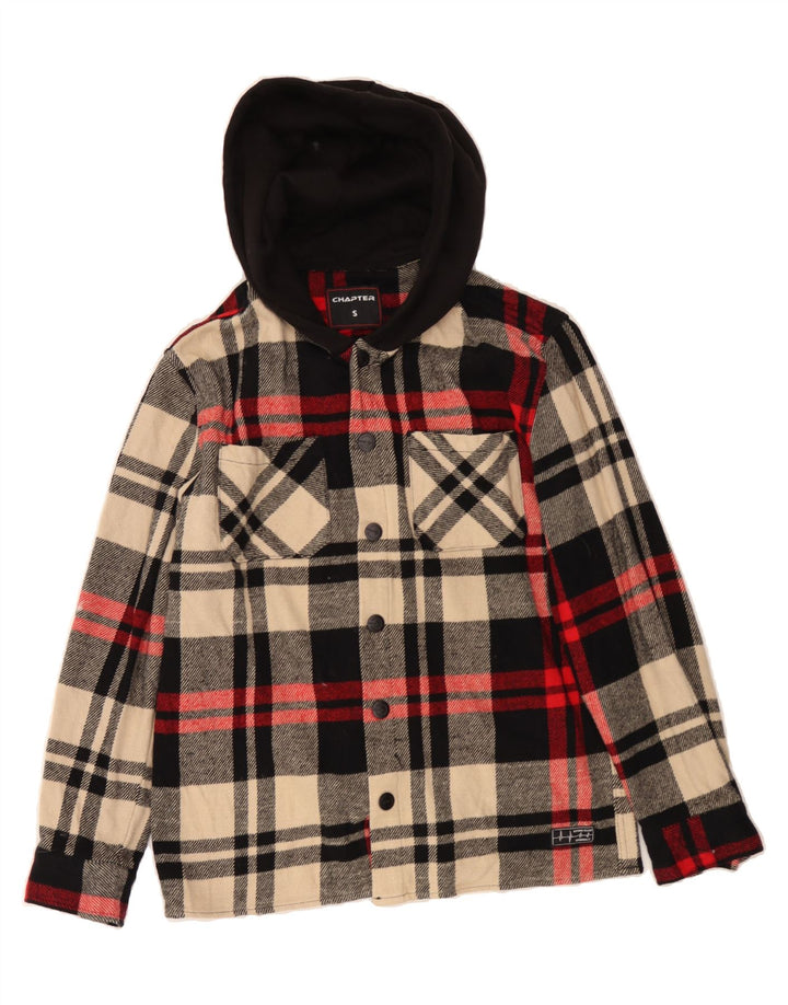 CHAPTER Mens Hooded Lumberjack Shirt Small Beige Check Cotton Vintage Chapter and Second-Hand Chapter from Messina Hembry 