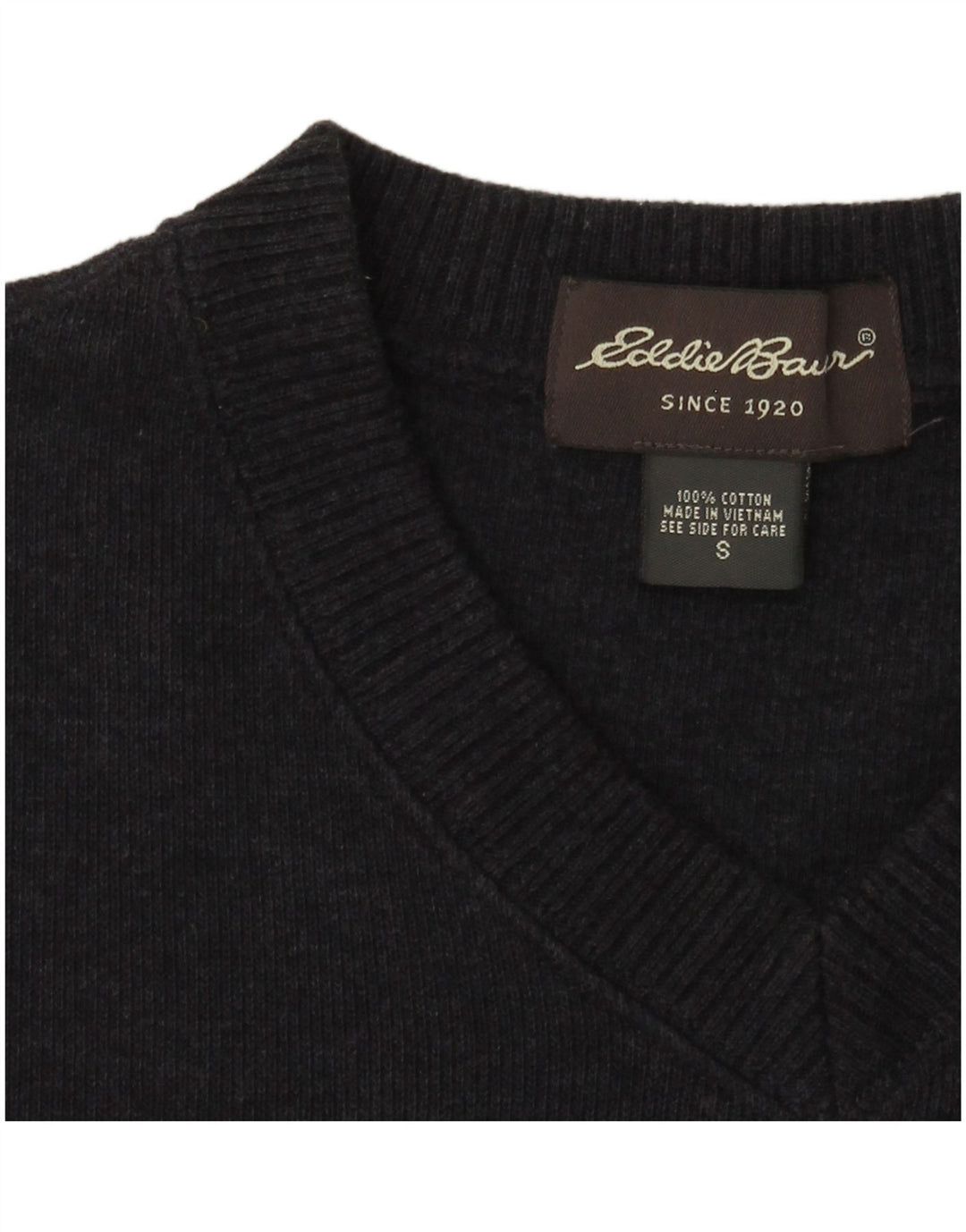 Eddie Bauer Mens V-Neck Jumper Sweater Small Navy Blue Cotton