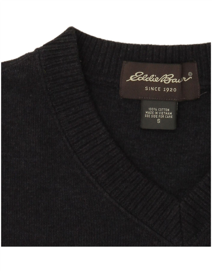 Eddie Bauer Mens V-Neck Jumper Sweater Small Navy Blue Cotton