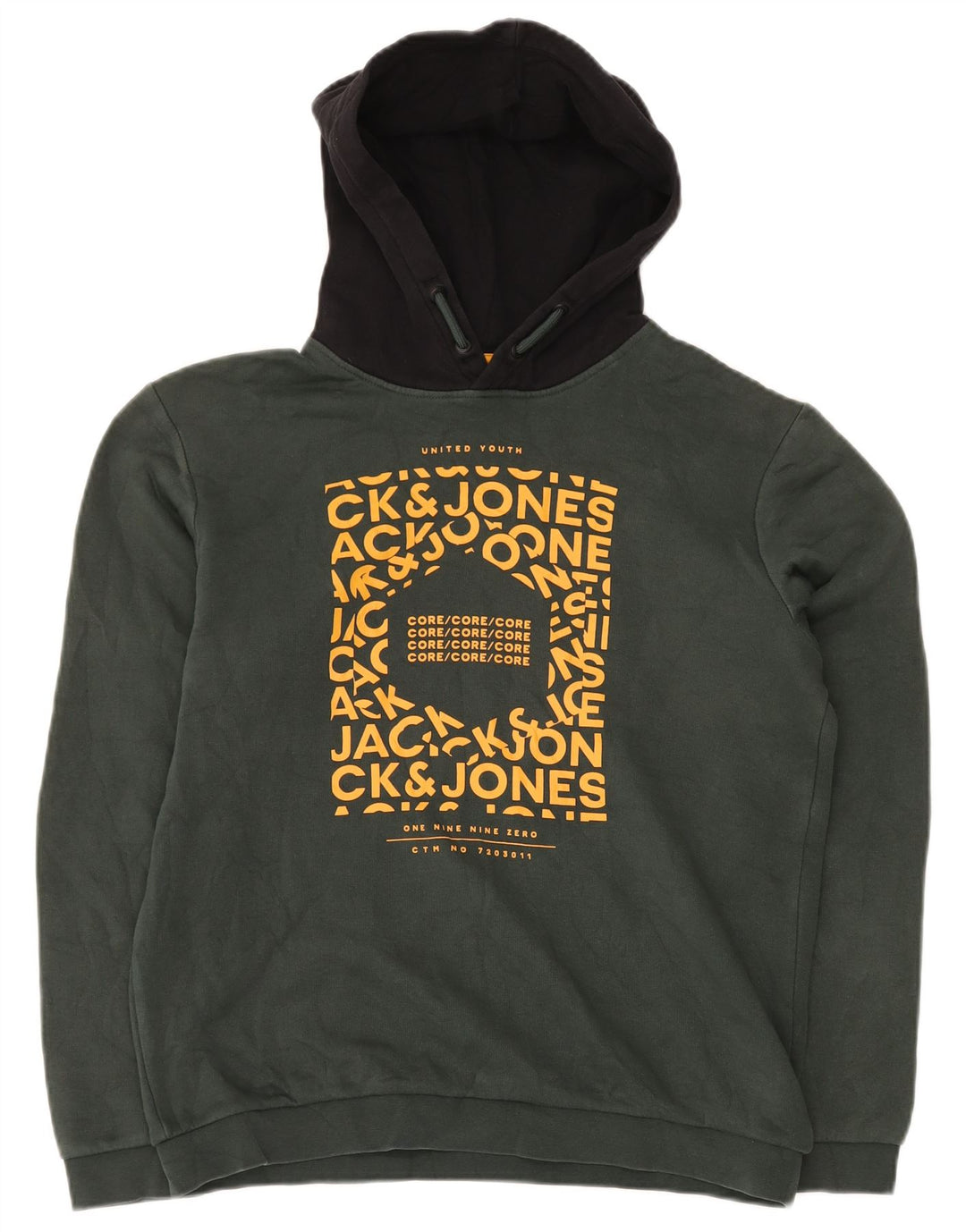 JACK & JONES Boys Graphic Hoodie Jumper 15-16 Years Green Colourblock