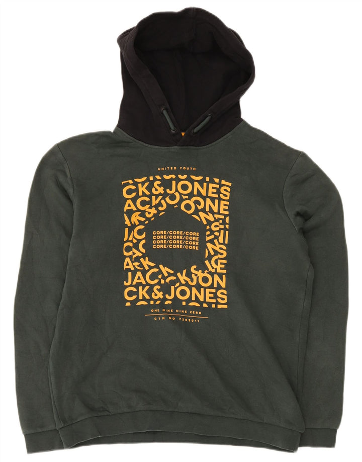JACK & JONES Boys Graphic Hoodie Jumper 15-16 Years Green Colourblock