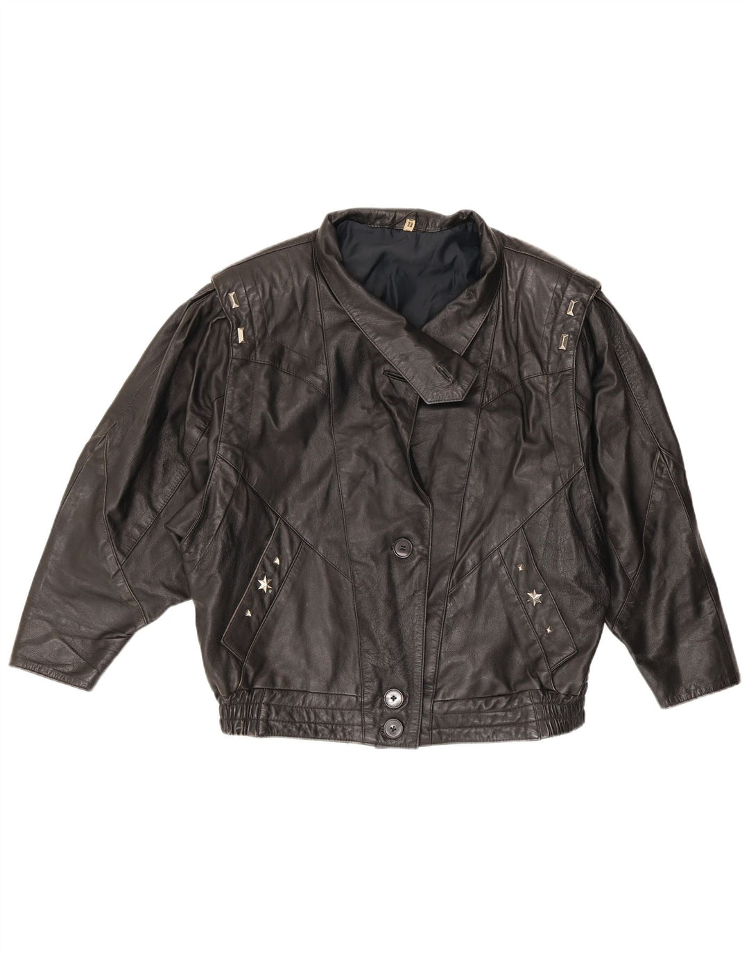 VINTAGE Womens Leather Jacket EU 38 Medium Black