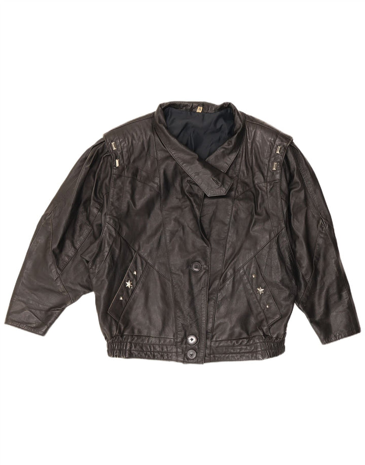 VINTAGE Womens Leather Jacket EU 38 Medium Black