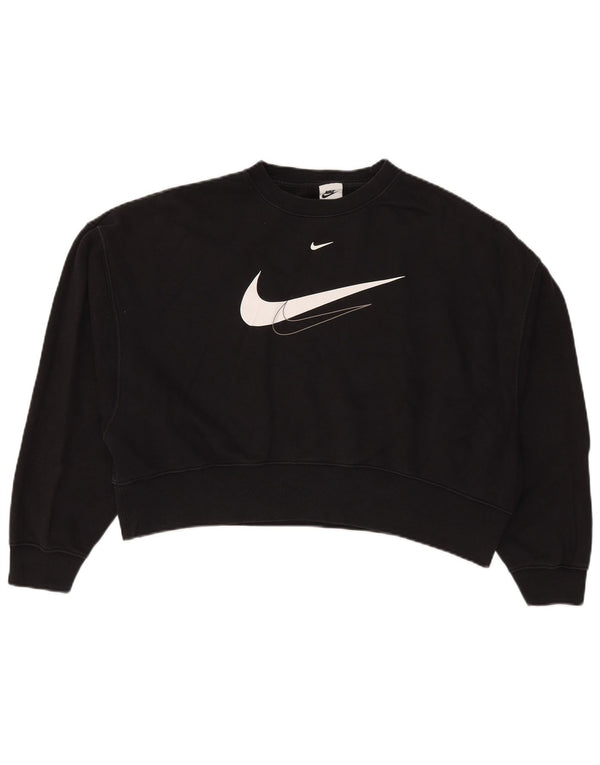 Nike Womens Crop Graphic Loose Fit Sweatshirt Jumper UK 6 XS Black Cotton