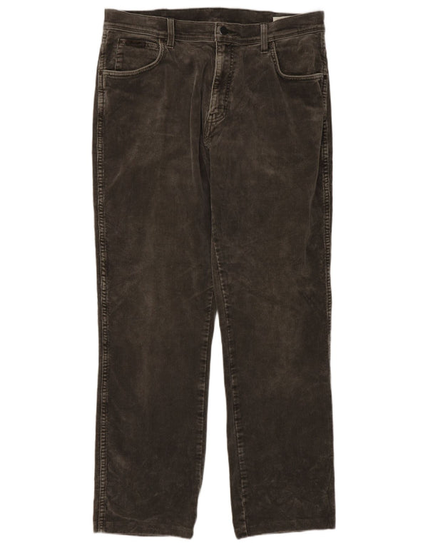 Wrangler Mens Texas Stretch Straight Corduroy Trousers W36 L30 Grey Cotton