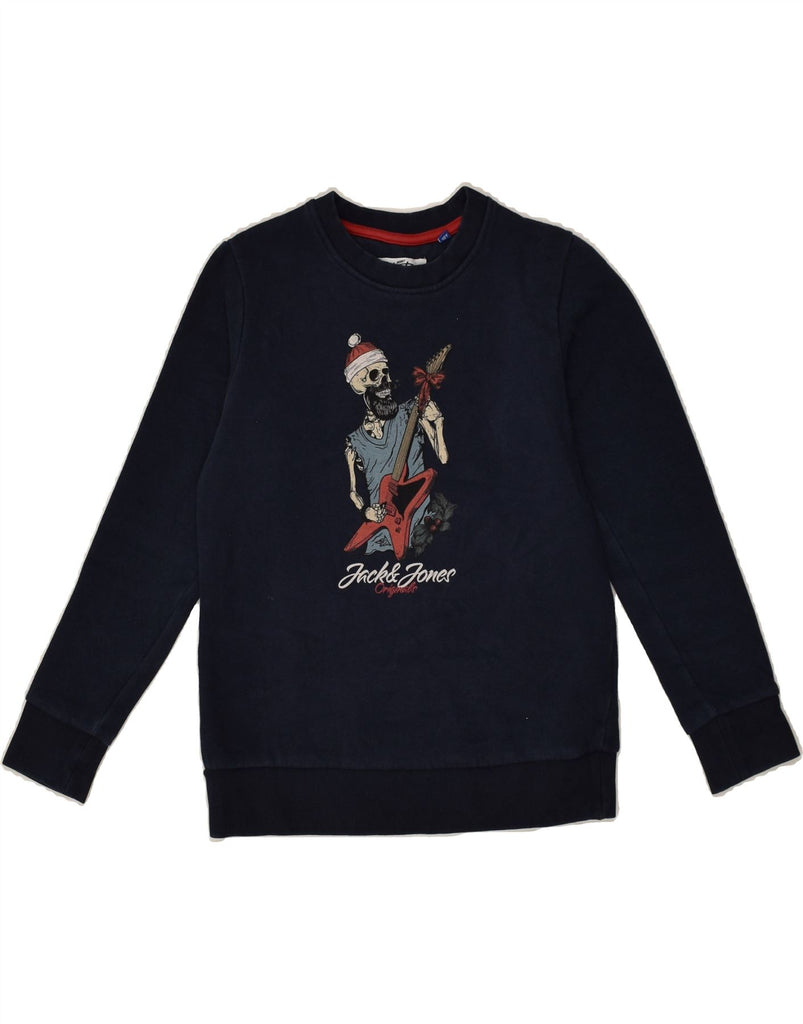 JACK & JONES Boys Graphic Sweatshirt Jumper 9-10 Years Navy Blue Cotton | Vintage Jack & Jones | Thrift | Second-Hand Jack & Jones | Used Clothing | Messina Hembry 