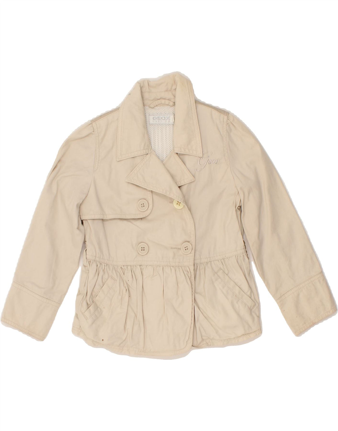 GEOX Girls Double Breasted Bomber Jacket 3-4 Years Beige Cotton Vintage Geox and Second-Hand Geox from Messina Hembry 