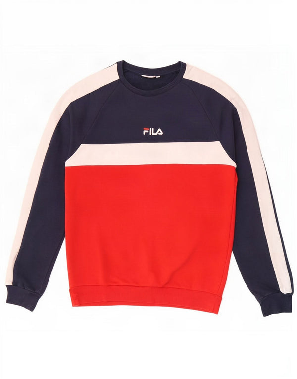 Fila Mens Sweatshirt Jumper Medium Navy Blue Colourblock Cotton
