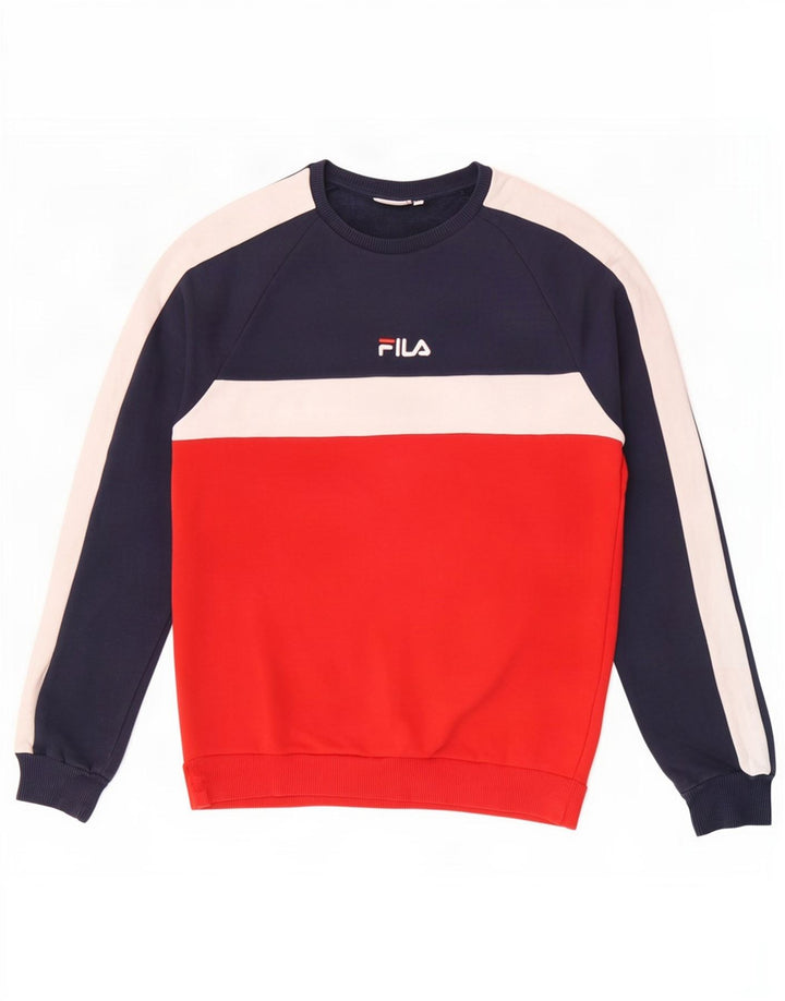Fila Mens Sweatshirt Jumper Medium Navy Blue Colourblock Cotton