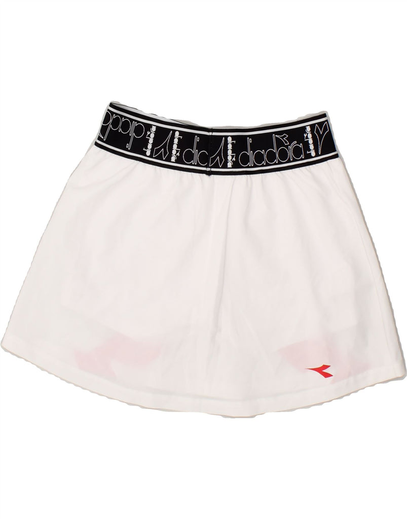 DIADORA Womens Graphic Mini Skirt UK 8 Small W26 White Colourblock Sports | Vintage Diadora | Thrift | Second-Hand Diadora | Used Clothing | Messina Hembry 