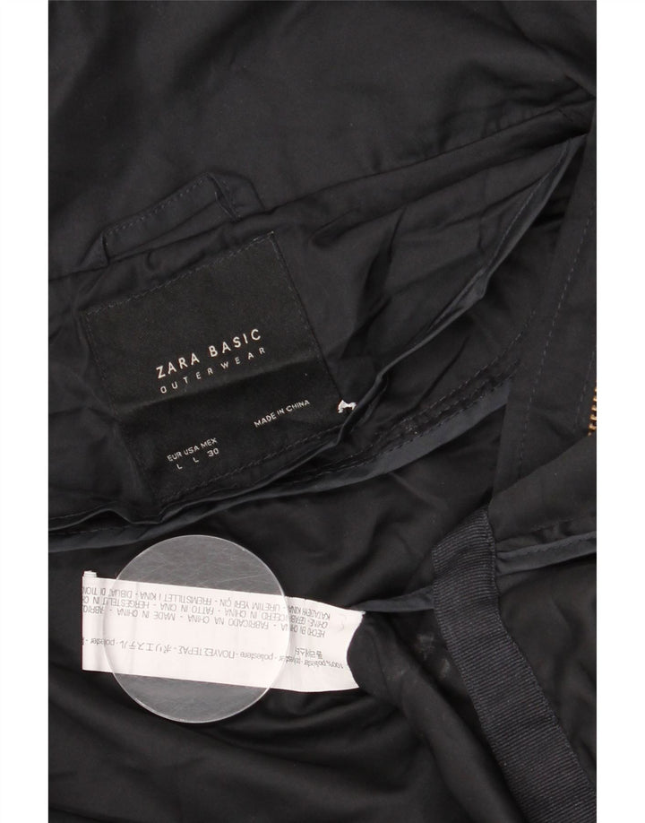 Zara Womens Hooded Crop Rain Jacket UK 16 Large Black Polyester