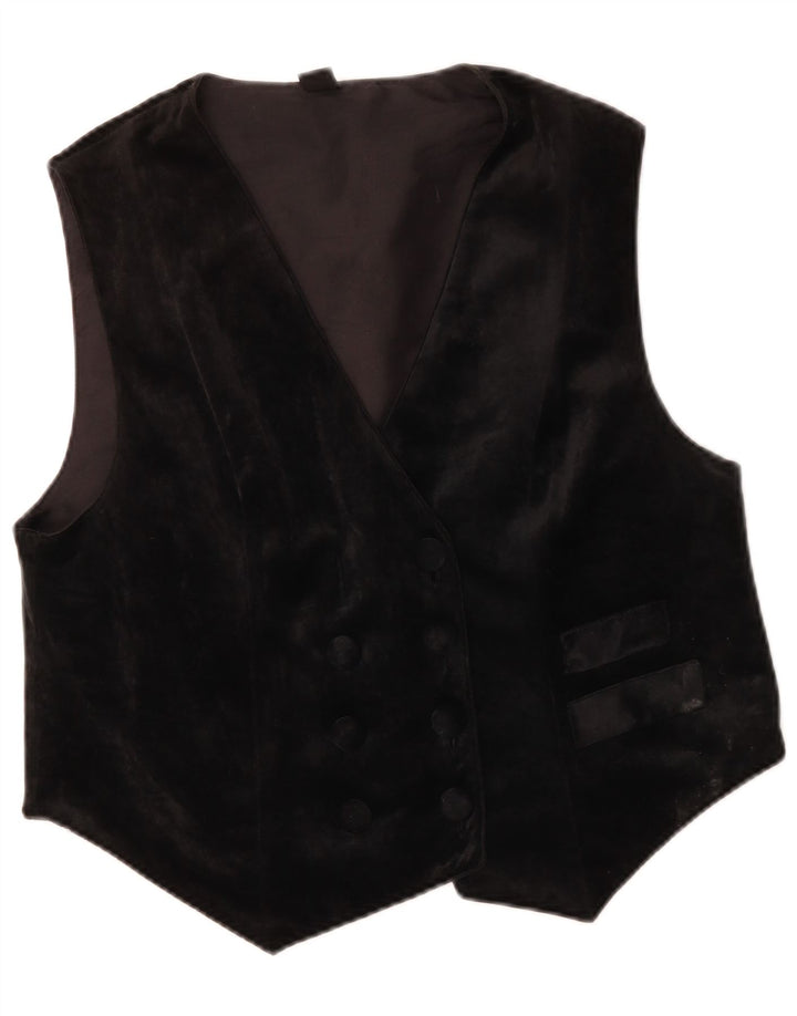 Vintage Womens Double Breasted Waistcoat IT 46 Large Black Acetate