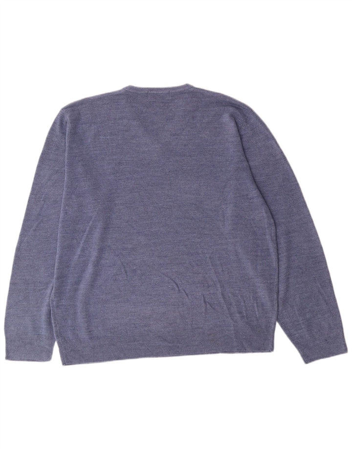 MARKS & SPENCER Mens Blue Harbour V-Neck Jumper Sweater XL Blue Classic