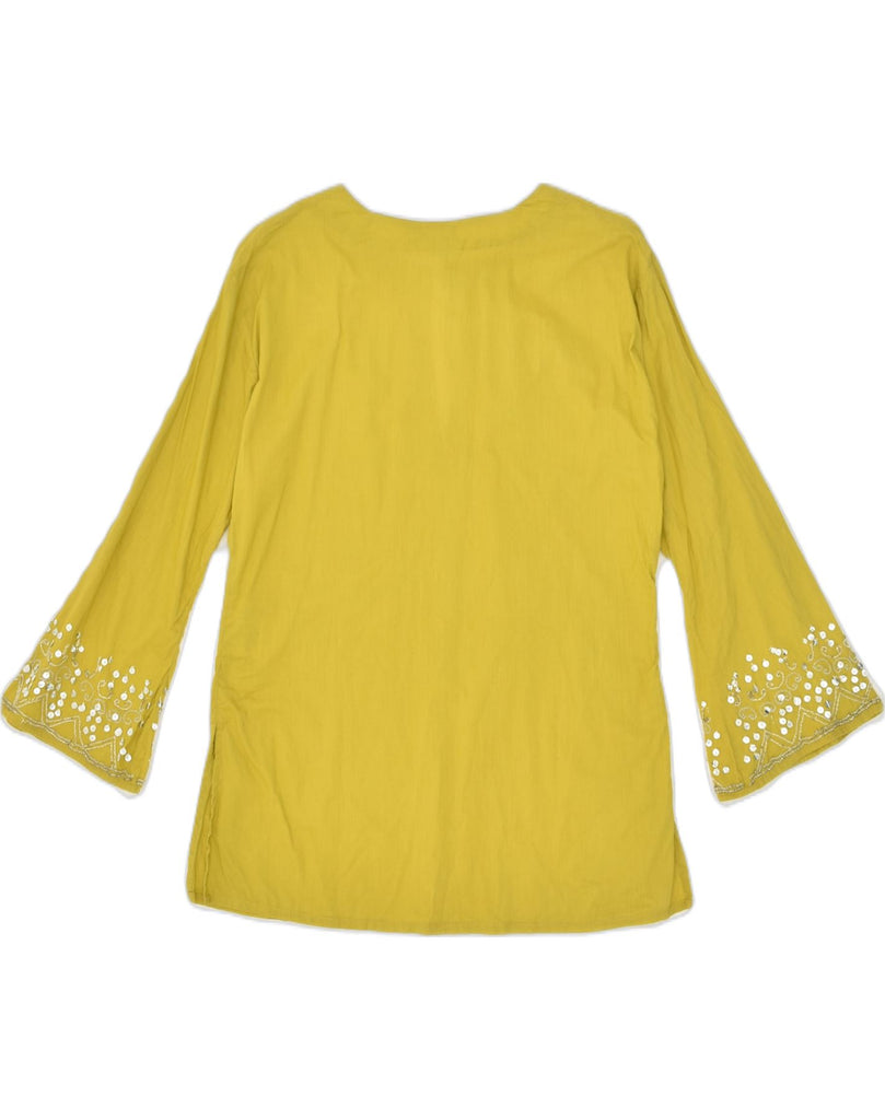 NAF NAF Womens 3/4 Sleeve Blouse Top UK 14 Medium Yellow Cotton | Vintage Naf Naf | Thrift | Second-Hand Naf Naf | Used Clothing | Messina Hembry 