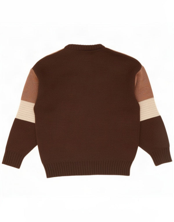 Pierre Cardin Mens Crew Neck Jumper Sweater Small Brown Colourblock Acrylic