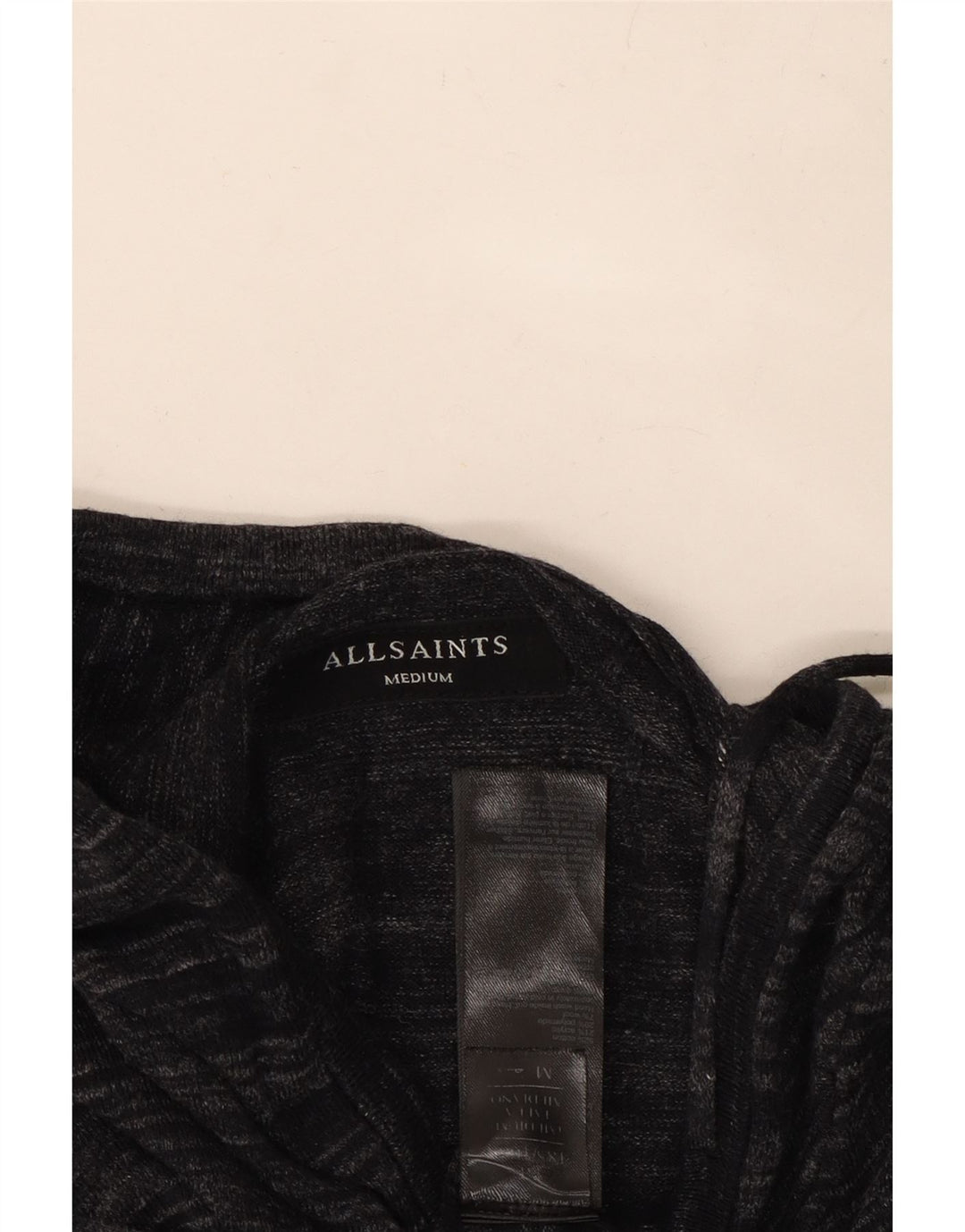 All Saints Mens Hooded Cardigan Sweater Medium Black Pinstripe Cotton