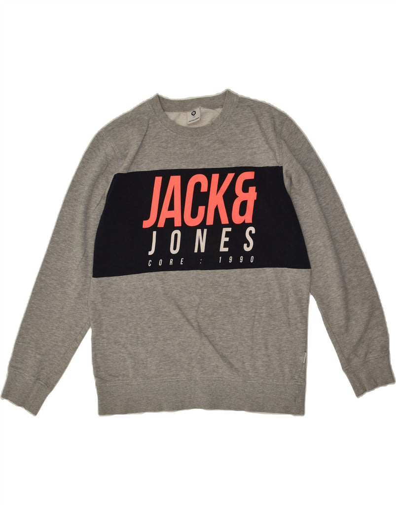 JACK & JONES Mens Graphic Sweatshirt Jumper Medium Grey Colourblock Cotton | Vintage Jack & Jones | Thrift | Second-Hand Jack & Jones | Used Clothing | Messina Hembry 