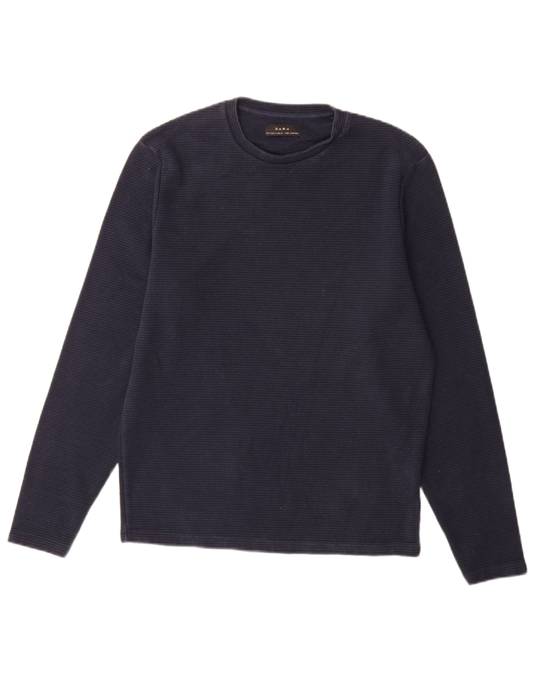Zara Mens Top Long Sleeve Medium Navy Blue Cotton