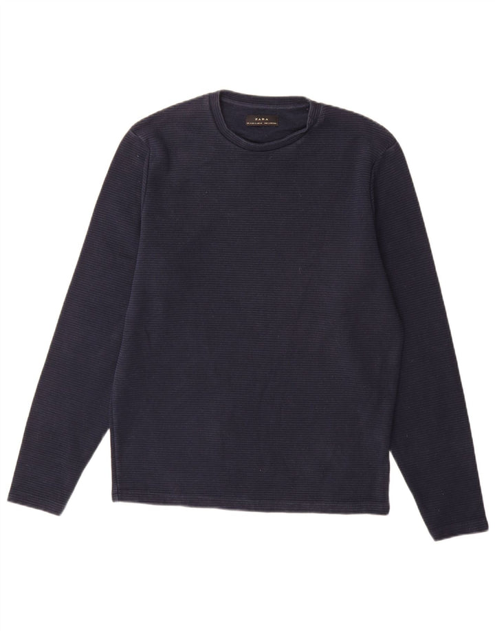 Zara Mens Top Long Sleeve Medium Navy Blue Cotton