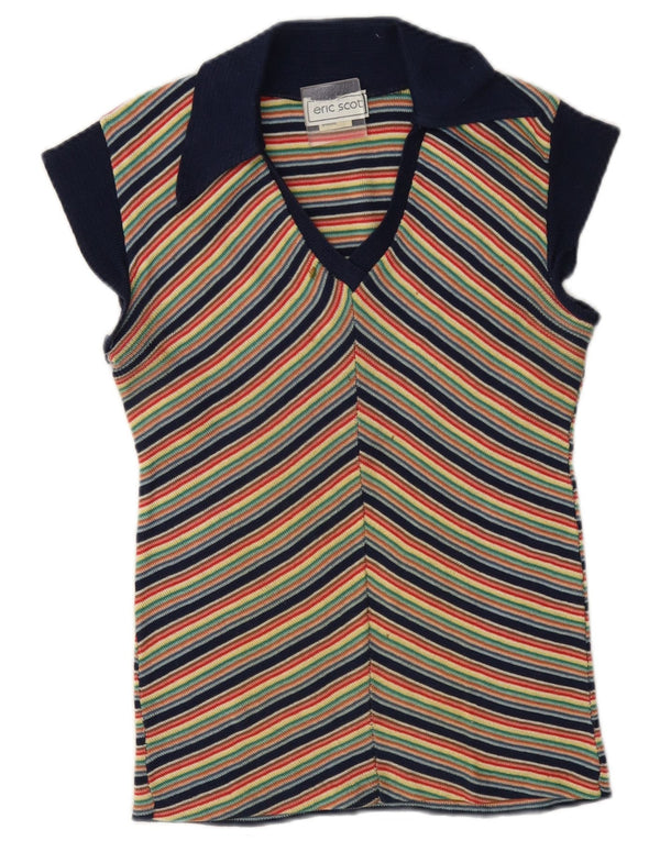 Vintage Womens Knit Blouse Top UK 12 Medium Multicoloured Striped
