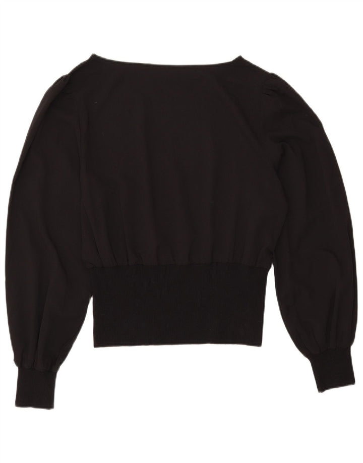 Vintage Womens Crop Batwing Blouse Top UK 12 Medium Black