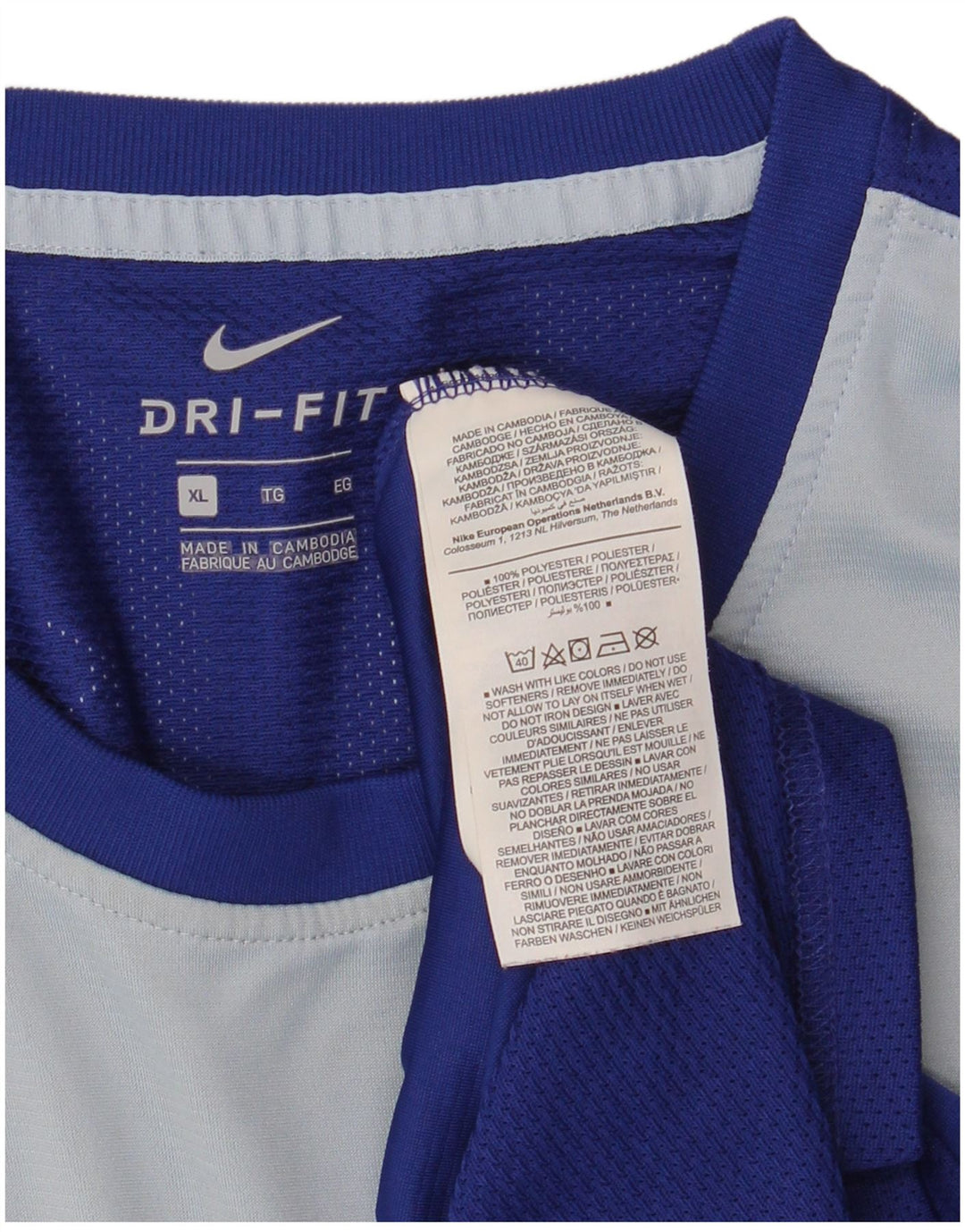 Nike Mens Dri Fit T-Shirt Top XL Blue Colourblock Polyester