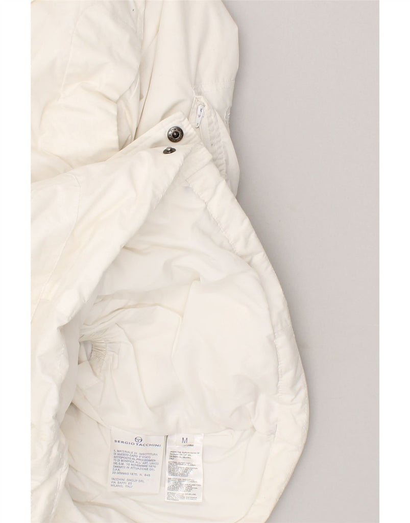 SERGIO TACCHINI Womens Hooded Parka Jacket UK 14 Medium Off White | Vintage Sergio Tacchini | Thrift | Second-Hand Sergio Tacchini | Used Clothing | Messina Hembry 