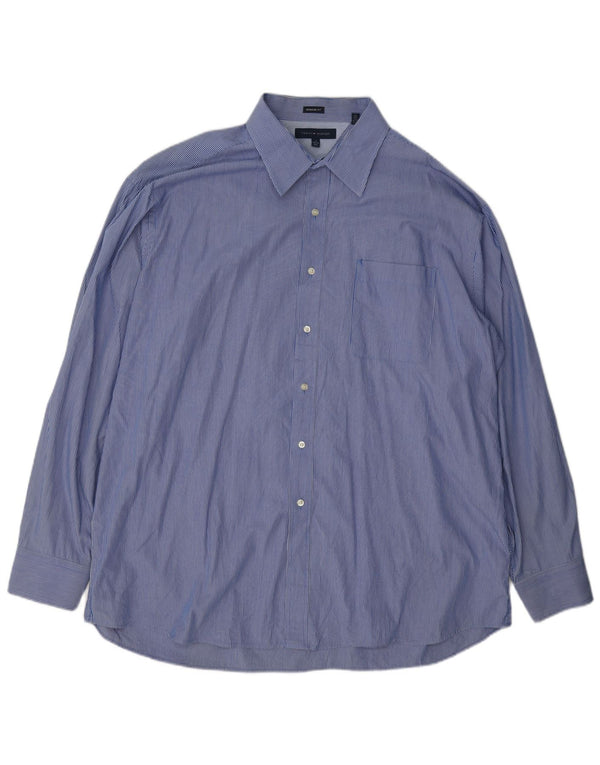 Tommy Hilfiger Mens Regular Fit Shirt Size 18 2XL Blue Pinstripe Cotton