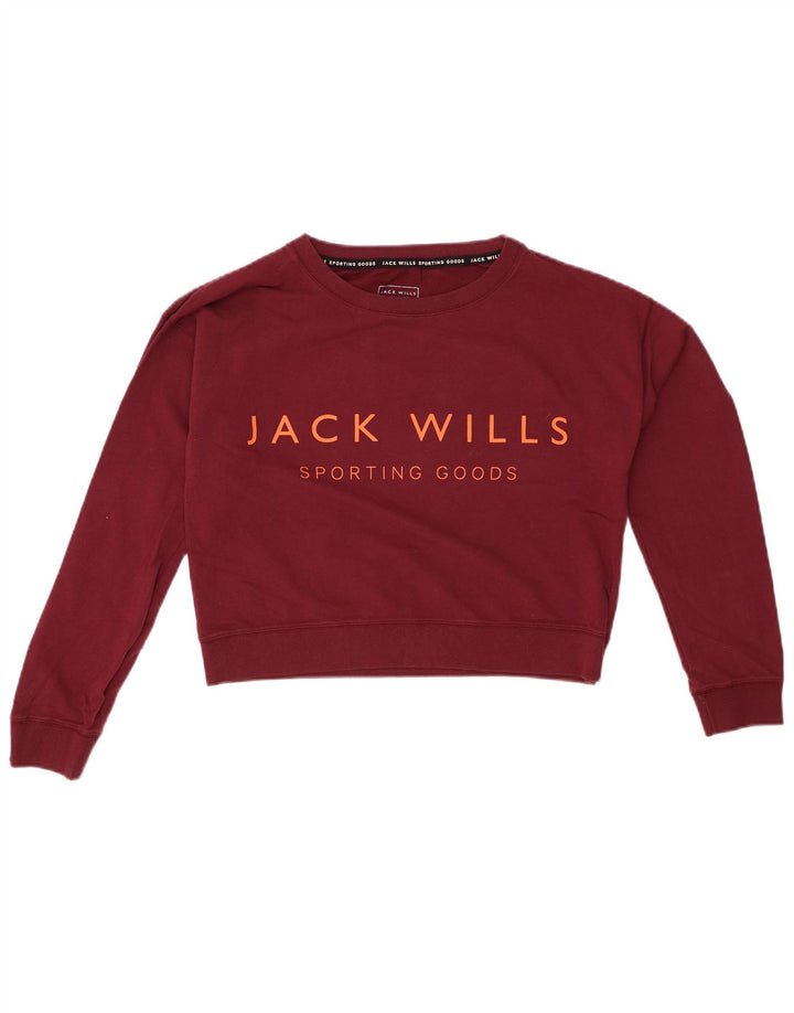 JACK WILLS Womens Oversized Crop Sweatshirt Jumper UK 8 Small Maroon