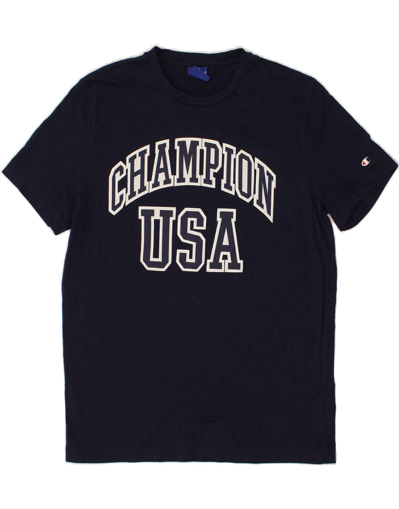 CHAMPION Mens Graphic T-Shirt Top Medium Navy Blue Cotton | Vintage Champion | Thrift | Second-Hand Champion | Used Clothing | Messina Hembry 