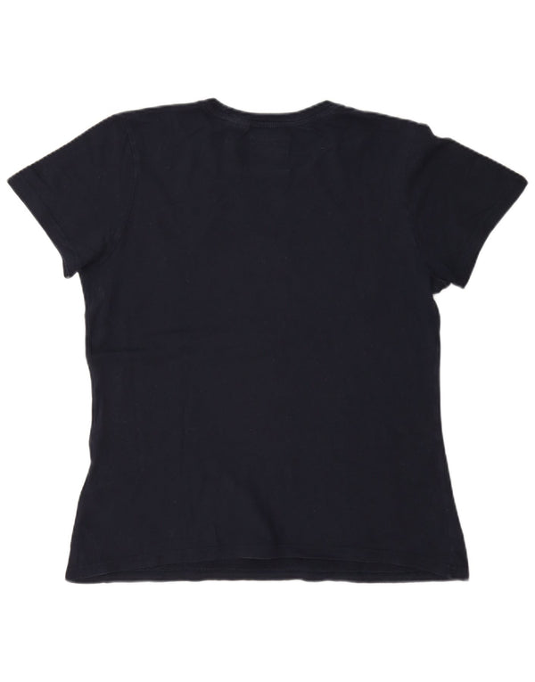 Superdry Womens Graphic T-Shirt Top UK 12 Medium Navy Blue Cotton