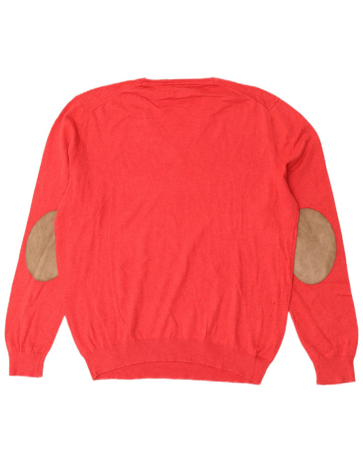 Massimo Dutti Mens V-Neck Jumper Sweater Large Red Cotton