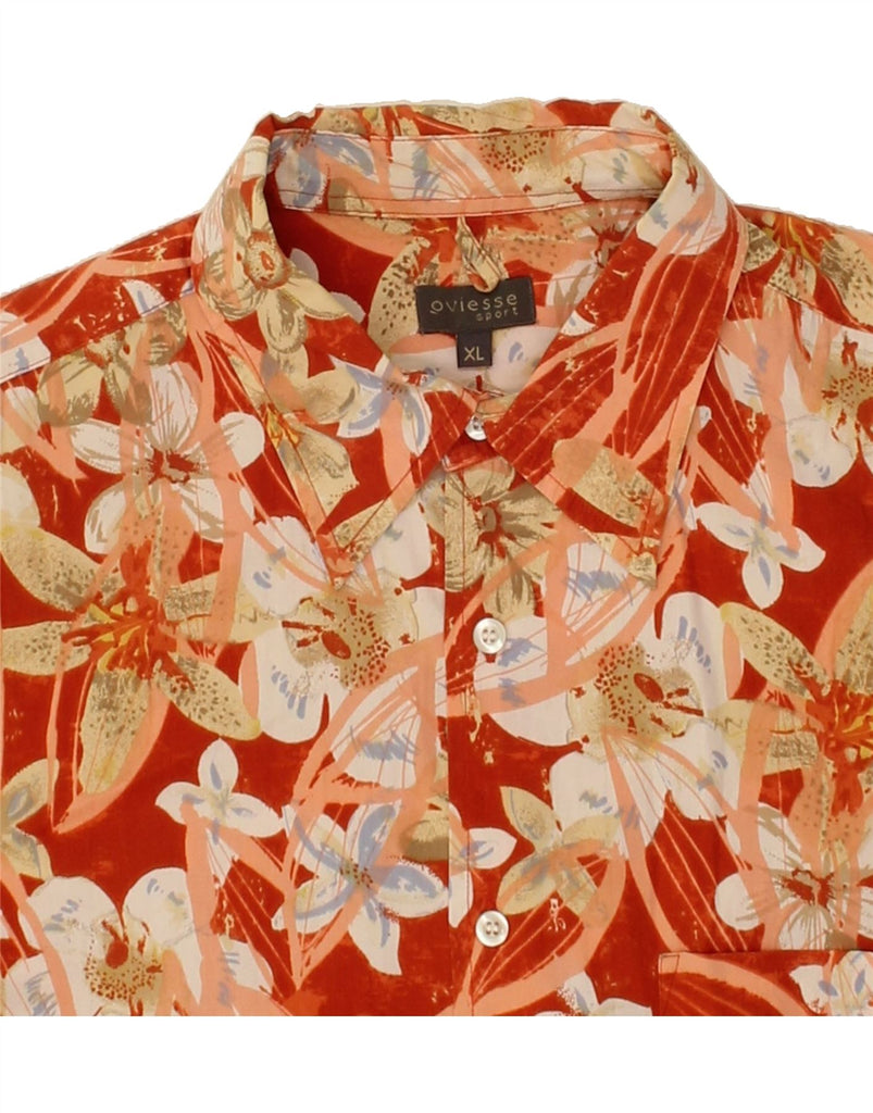 OVIESSE Mens Short Sleeve Shirt XL Red Floral Cotton | Vintage Oviesse | Thrift | Second-Hand Oviesse | Used Clothing | Messina Hembry 