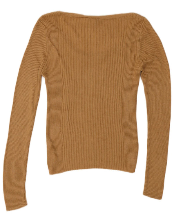 Topshop Womens Boat Neck Jumper Sweater UK 12 Medium Beige Viscose