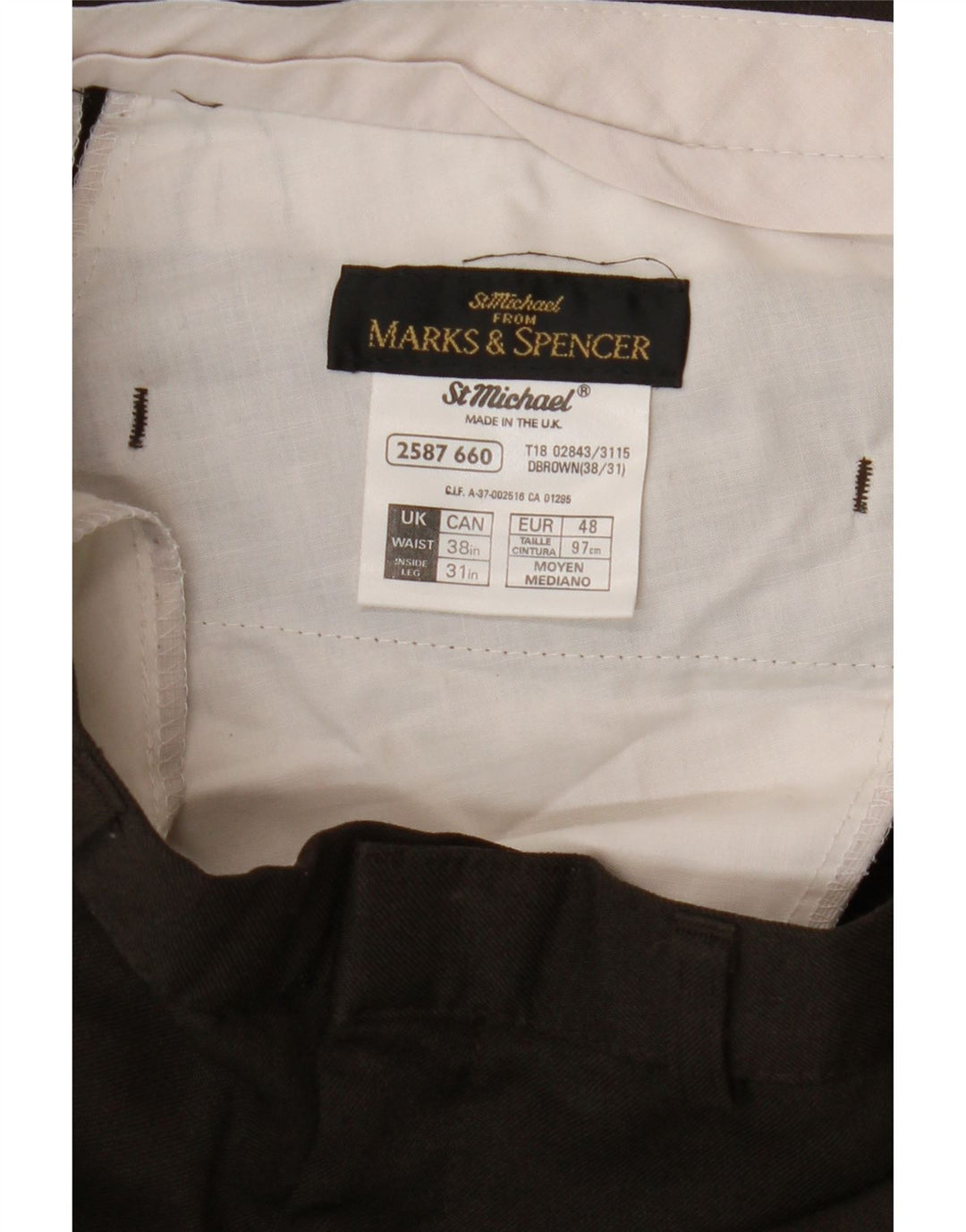 Marks & Spencer Mens Tapered Casual Trousers W38 L31 Brown Polyester
