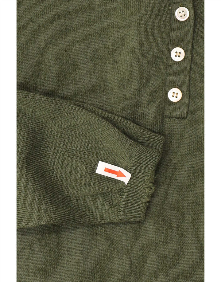 Orvis Womens Button Neck Jumper Sweater UK 16 Large Green Wool