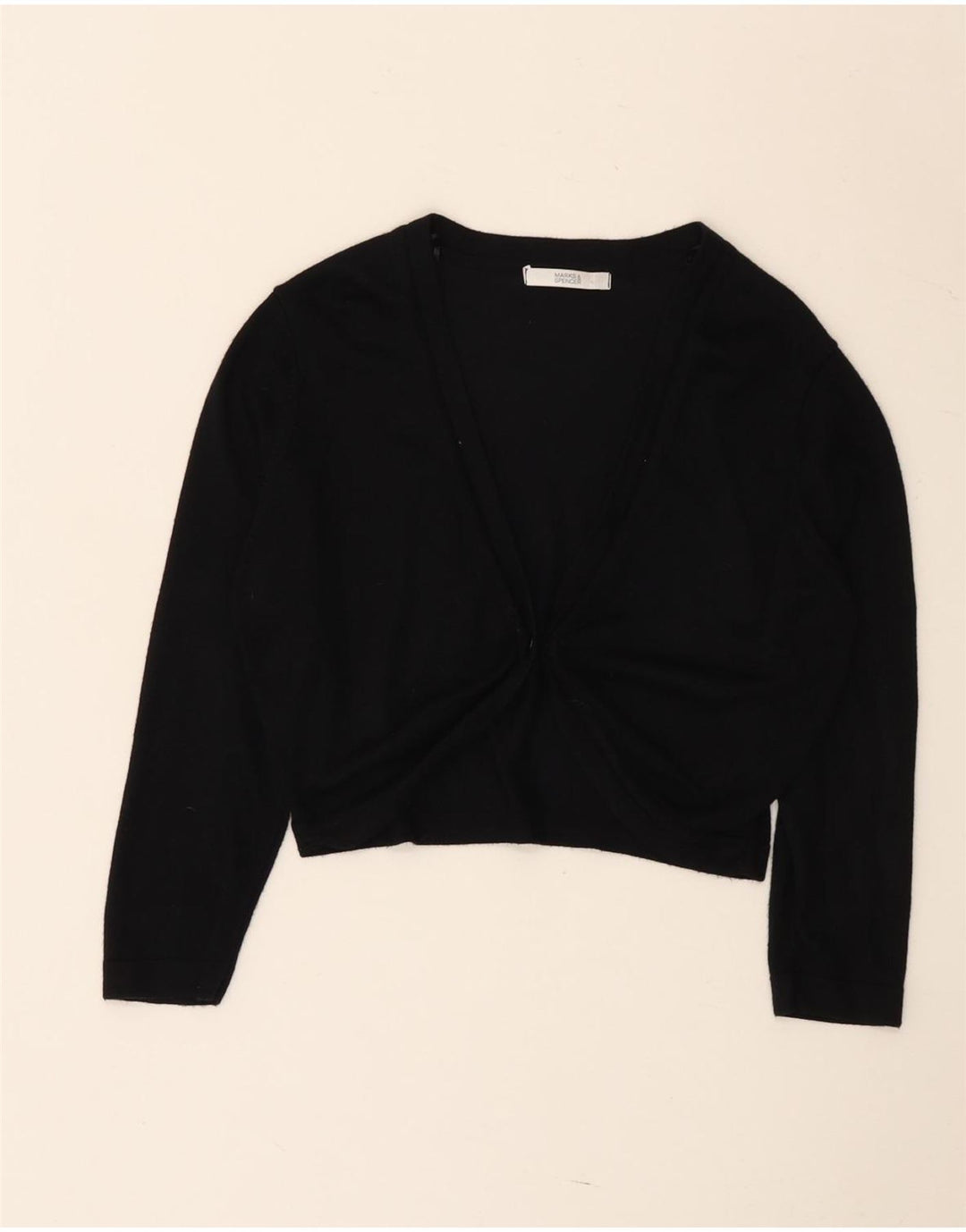 Marks & Spencer Womens Crop Cardigan Sweater UK 12 Medium Black Viscose