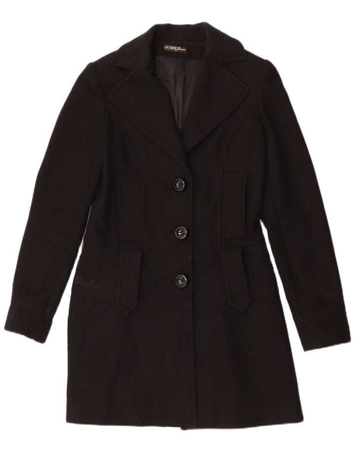 Guess Womens Overcoat UK 12 Medium Black Wool