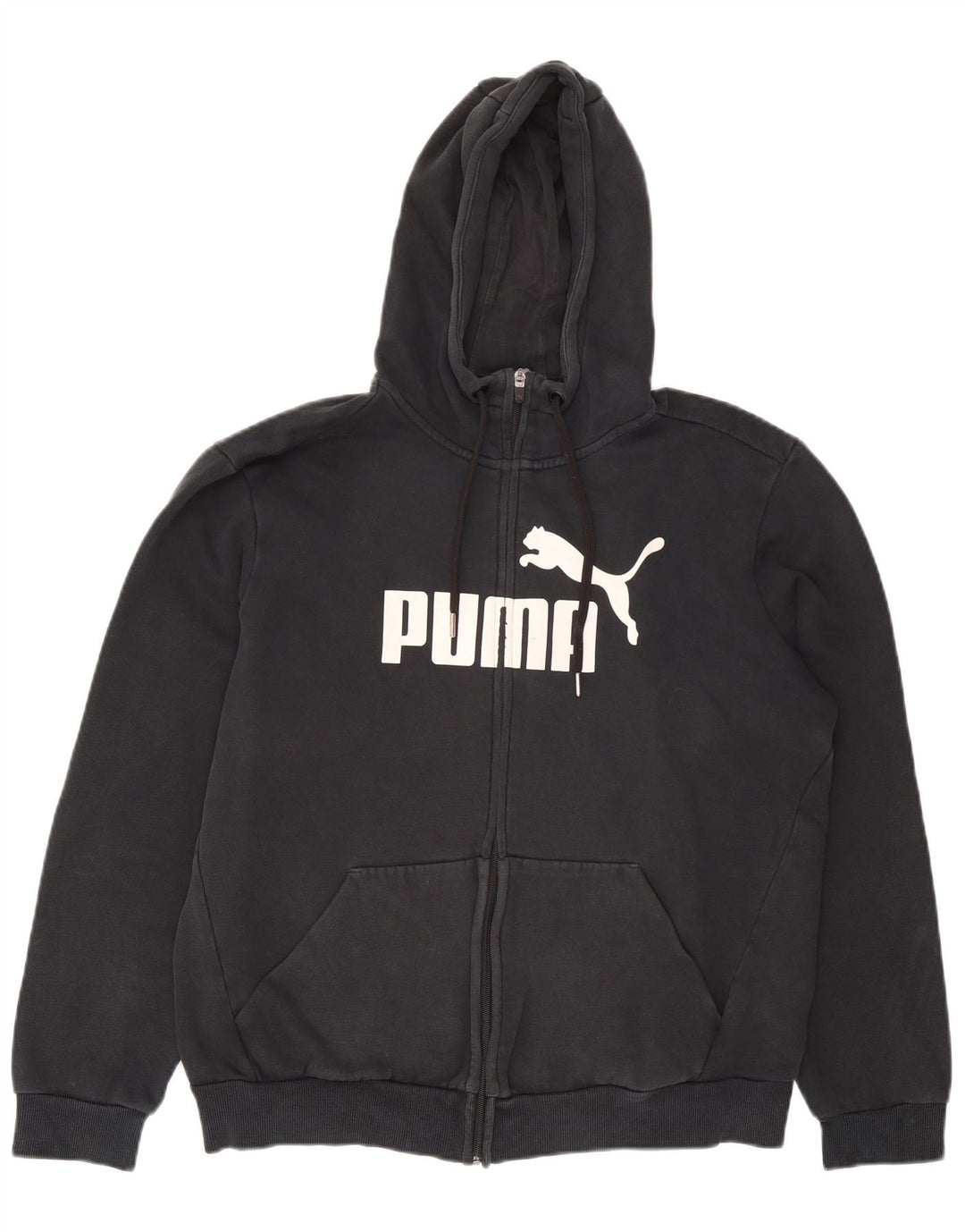 Puma Mens Graphic Zip Hoodie Sweater Large Grey Cotton